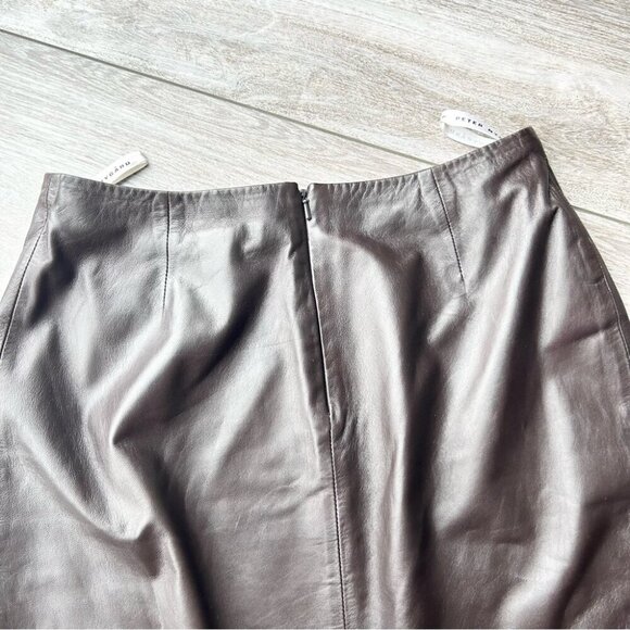 Peter Nygard Brown Buttery Leather Laser Cutout Hem Midi Skirt - Picture 10 of 13